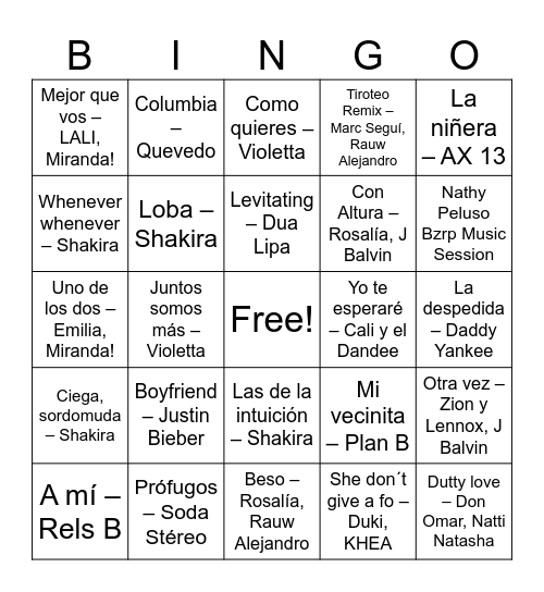 BINGO ANDRE Y MECHI Bingo Card