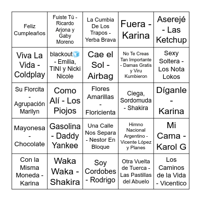 🎶🎵  -  Bingo Musical  -  🎵🎶 Bingo Card