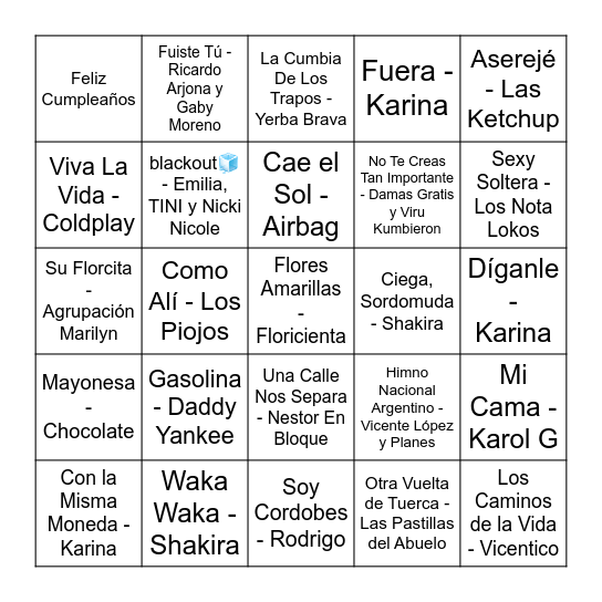 🎶🎵  -  Bingo Musical  -  🎵🎶 Bingo Card