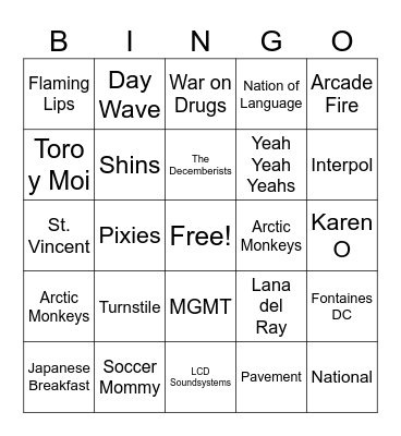 Sirius XMU Bingo Card