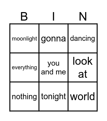 You & Me Bingo Card