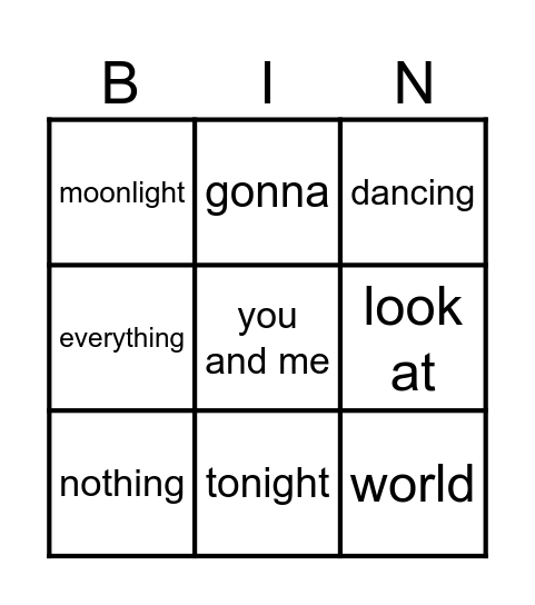 You & Me Bingo Card