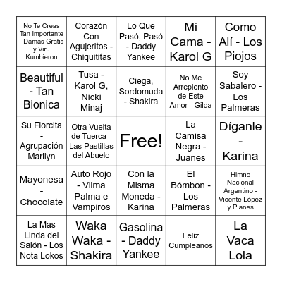 🎶🎵  -  Bingo Musical  -  🎵🎶 Bingo Card