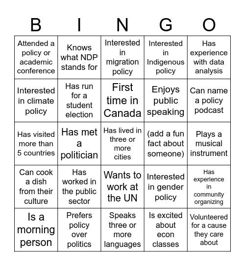 MPPGA Human Bingo Card