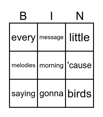 Three little birds Bingo Card