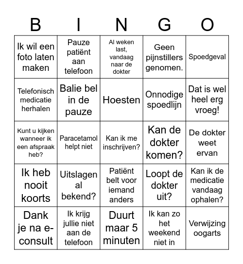 Doktersassistente Bingo Card