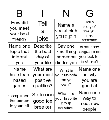 Social Bingo Card