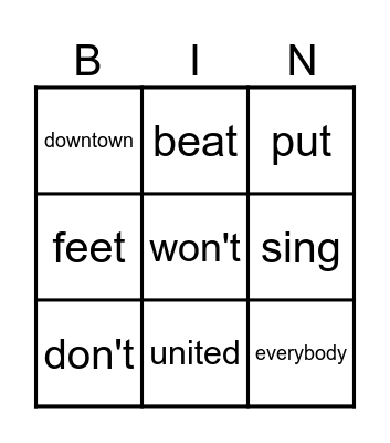 Move your feet Bingo Card