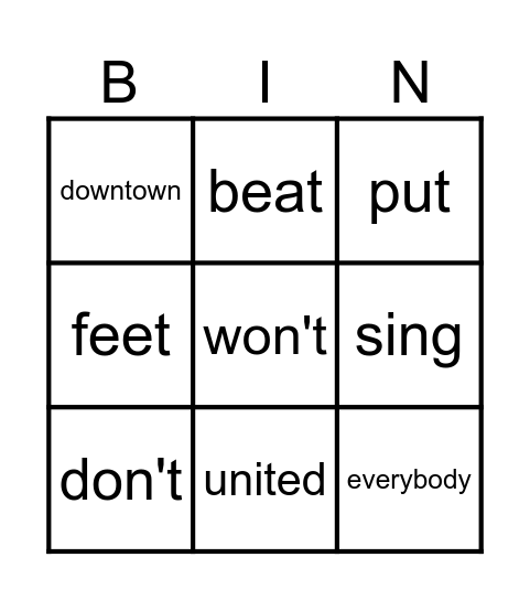 Move your feet Bingo Card