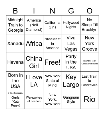 Places 2025 Bingo Card