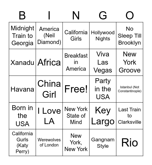 Places 2025 Bingo Card