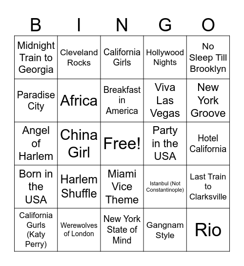 Places 2025 Bingo Card