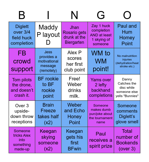 The Yams Mobile Bingo Card