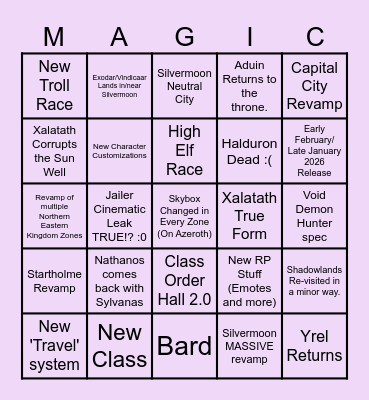 Midnight Expansion Announcement Predictions Bingo Card