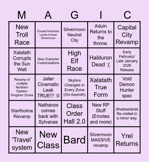 Midnight Expansion Announcement Predictions Bingo Card