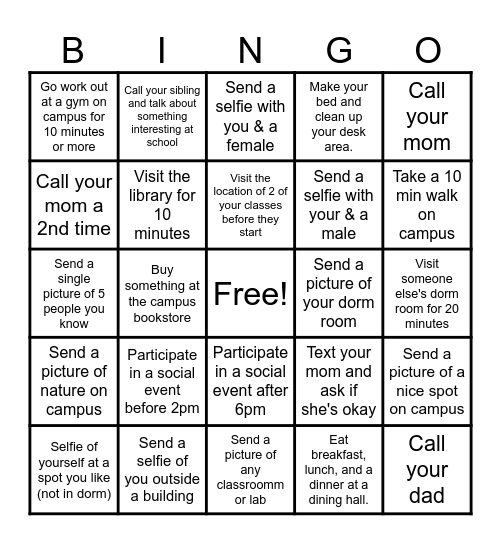 BINGO for Bucks:  College Edition Bingo Card