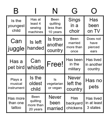 Gwinnett Quilter's Guild 2025 Bingo Card