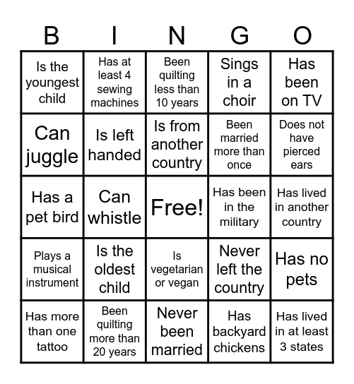 Gwinnett Quilter's Guild 2025 Bingo Card