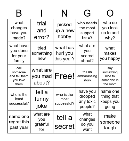 Confession Bingo Card
