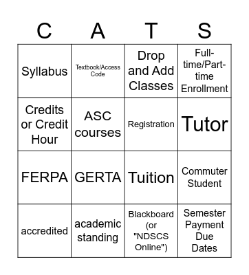 NDSCS Campus Services, Resources, and Terms Bingo Card