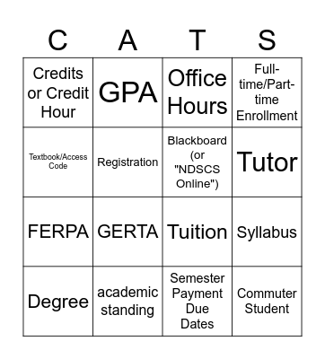 NDSCS Campus Services, Resources, and Terms Bingo Card