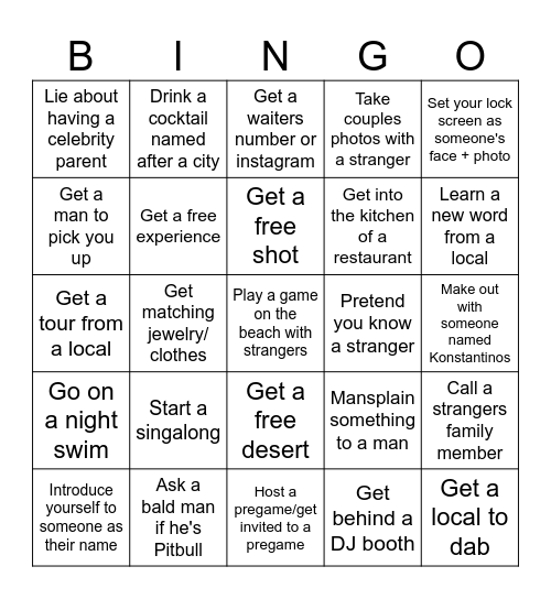Greece 2025 Bingo Card