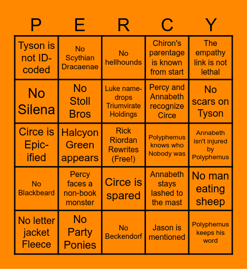 PJO Season 2 Adaptation Bingo Card