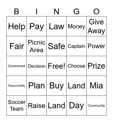 Chapter 1 Vocabulary Bingo Card