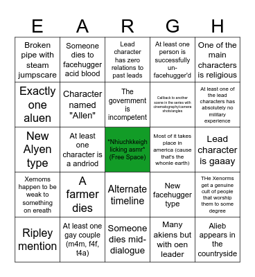Alien earth Bingo Card