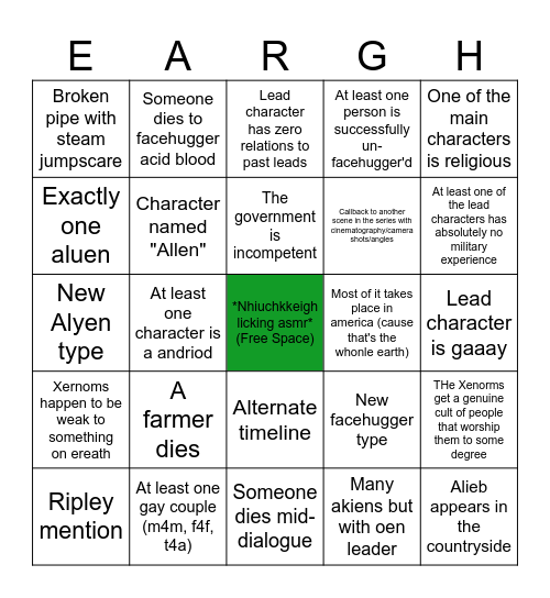 Alien earth Bingo Card