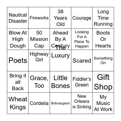 The Tragically Hip Bingo Card