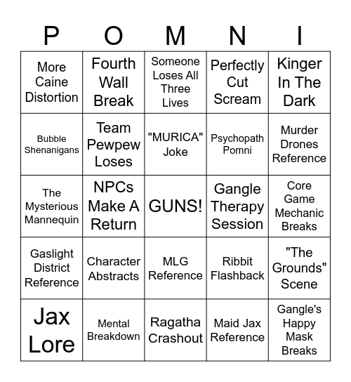 TADC EPISODE 6 Bingo Card