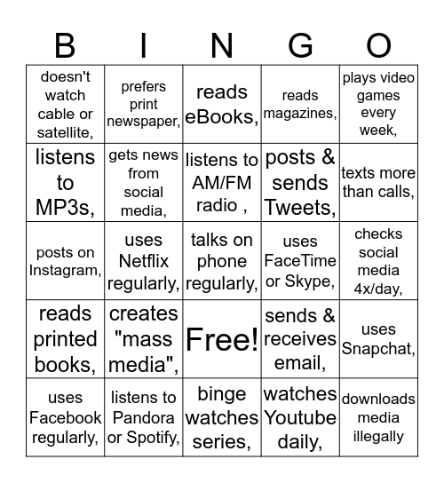 Media Bingo Card