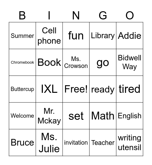 Untitled Bingo Card