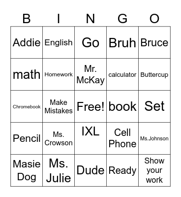 First Week of School BINGO Card