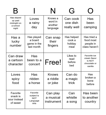 Fun Fact BINGO Card