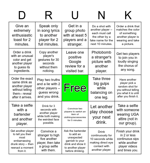 Jordan's Birthday Bingo Card
