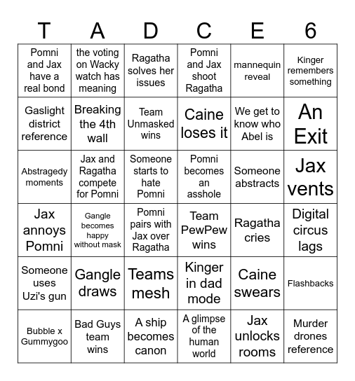 Tadc ep 6 Bingo Card