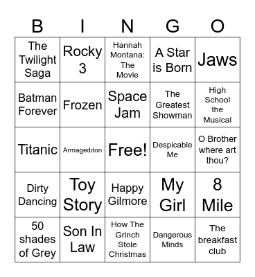 Movie Soundtracks Bingo Card
