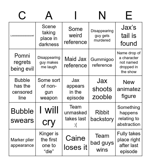 The Amazing Digital bingo episode 6 circus Bingo Card