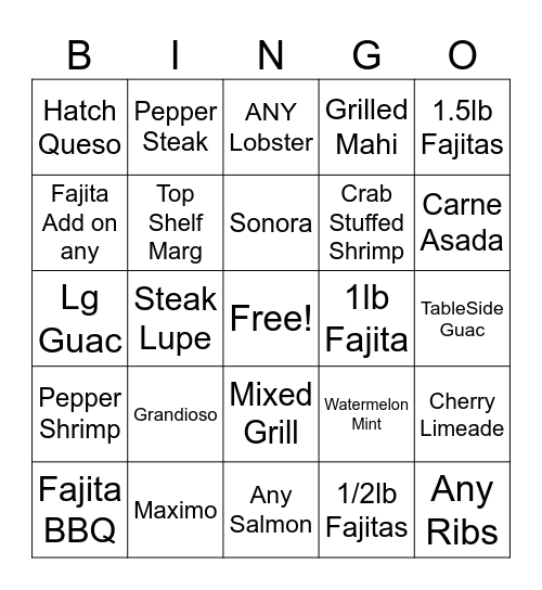 Lupe Bingo Card