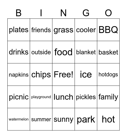 picnic Bingo Card