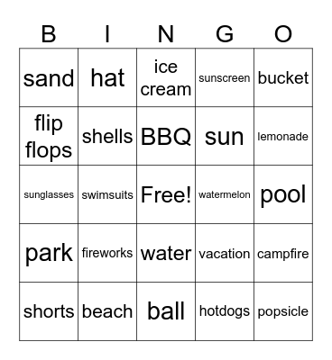vacation Bingo Card