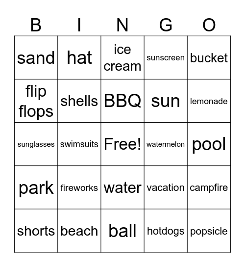 vacation Bingo Card