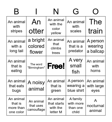 Higginbotham Zoo Bingo Card