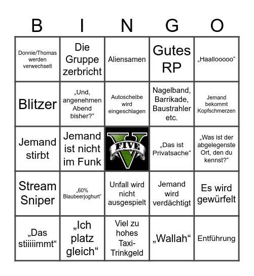 HerrBergmann GTA Online RP Bingo Card