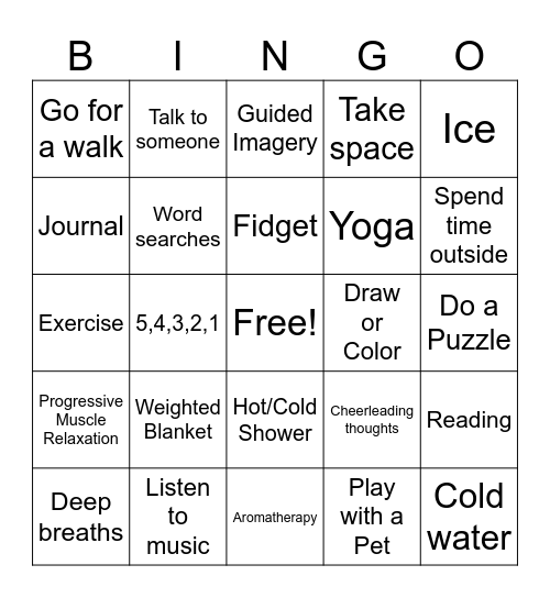 Coping Skills Bingo Card