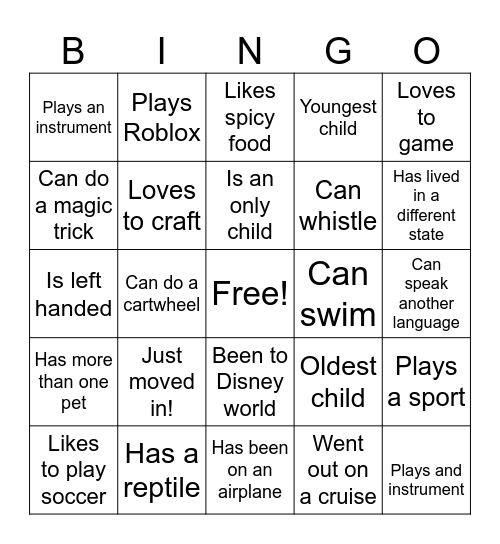 Neighborhood Bash Bingo Card