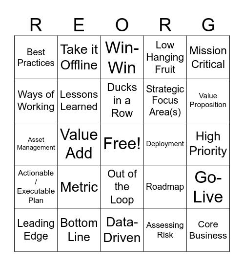 Corporate Bingo Card
