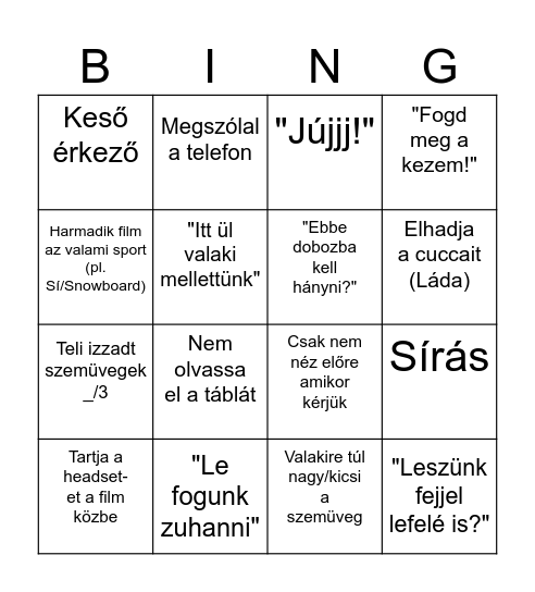 Mozizók mondatai Bingo Card